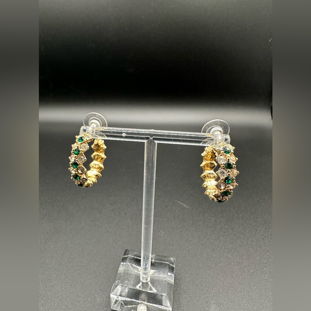 Swarovski-Daniel Vintage DS Co Crystal Hoop Earrings– Pierced Green and Crystal